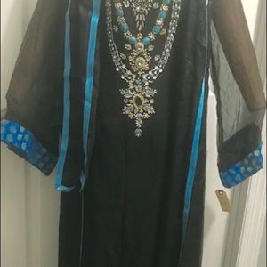 Black and blue georgette with silver work